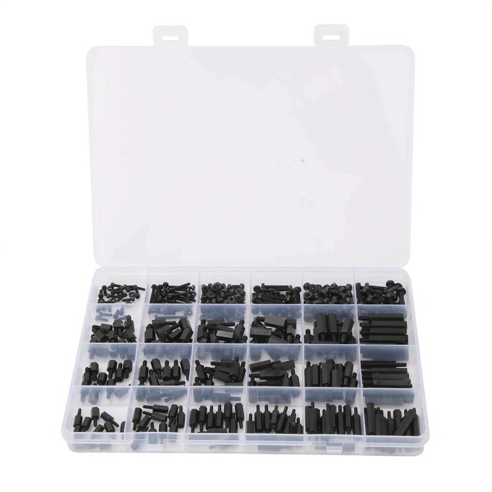 

Full Case 360Pcs M2 M2.5 M3 Nylon Male-Female Hex Spacer Screw Black Assortment Set for Computer Replace Screw Fastener
