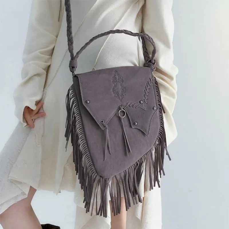 Retro Suede Tassel Embroidered Cross Body Women's Bag 2023 European And American Fashion Casual Versatile Shoulder Bag For Women