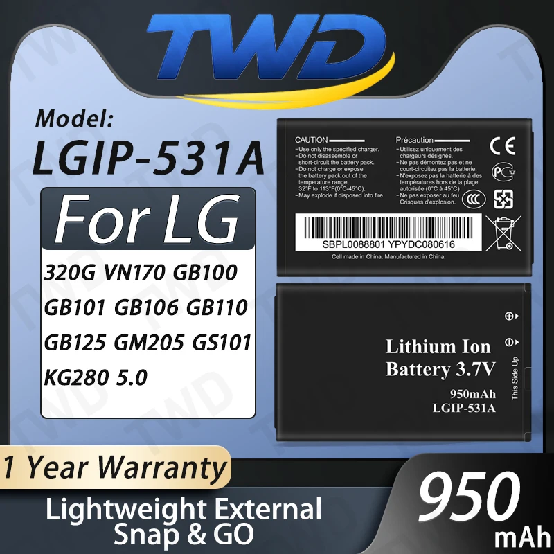 

LGIP-531A Battery For LG 320G VN170 GB100 GB101 GB106 GB110 GB125 GM205 GS101 Beat Mini Batteries New High Quanlity