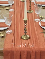 Table Runner Orange Rustic Cotton Gauze Cloth Dining Retro Burr Texture Vintage for Wedding Party Linen Christmas Decorations