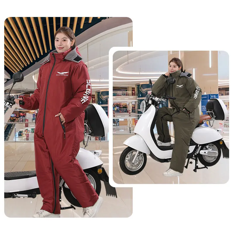 For Motorcycle Riding Winter Waterproof Windproof All-in-One Suit  Warm Thickened Plush Riding Cold-proof Clothing Skiing Suits