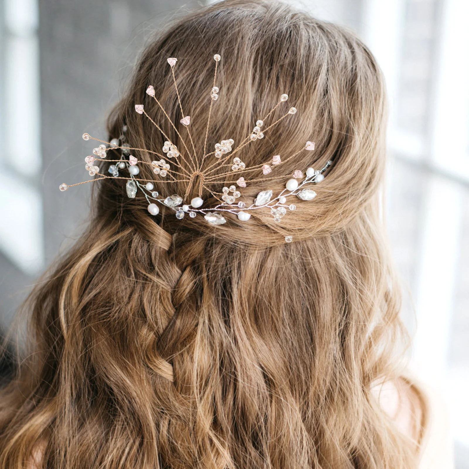 

3 Pcs Crystal Pearl Hairpins Bridal Accessories Pink Color U Shape Hair Combs Wedding Prom Party Hairstyle Decorations