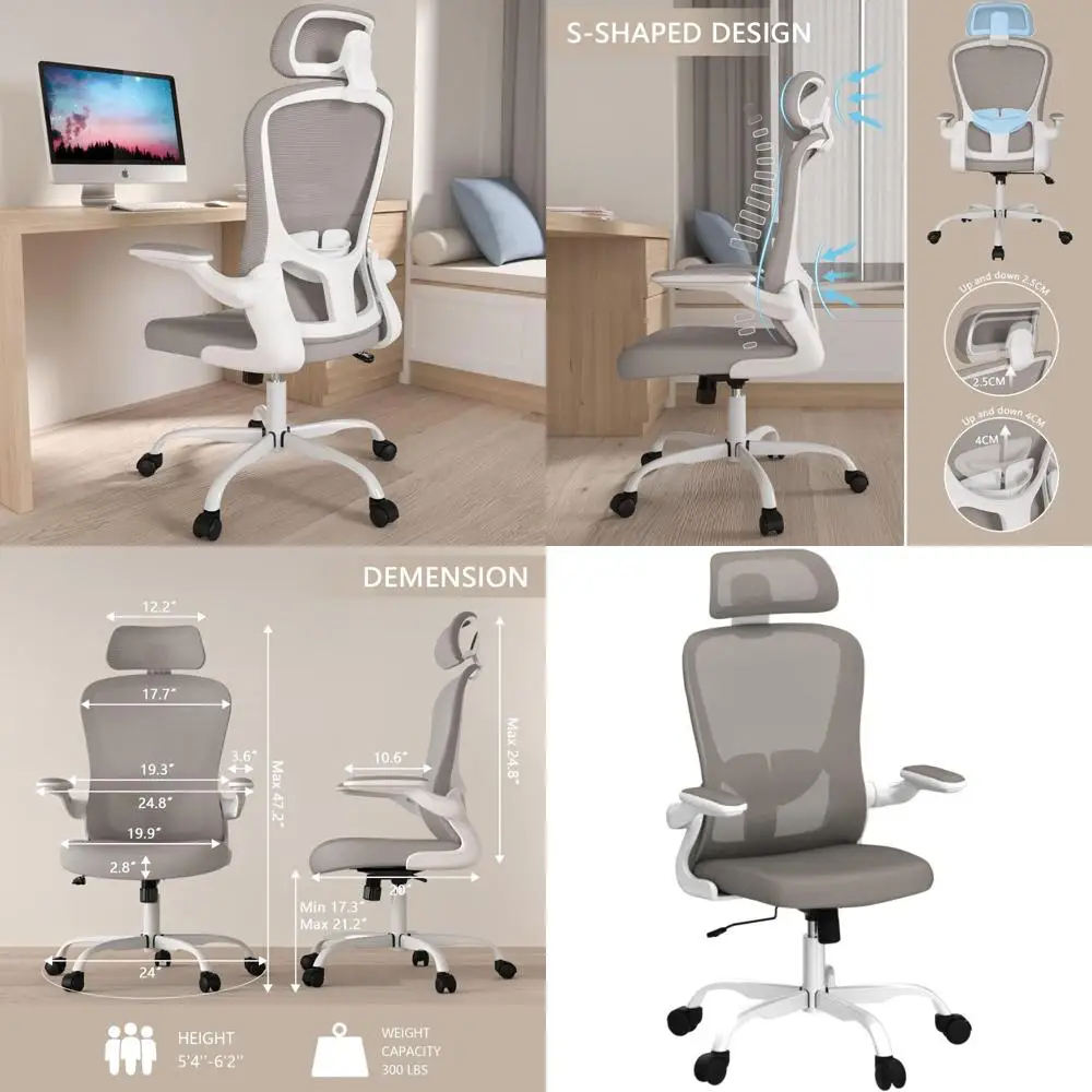 

Ergonomic High Back Mesh Office Chair with Adjustable Lumbar Support, Headrest, and Swivel Task Features