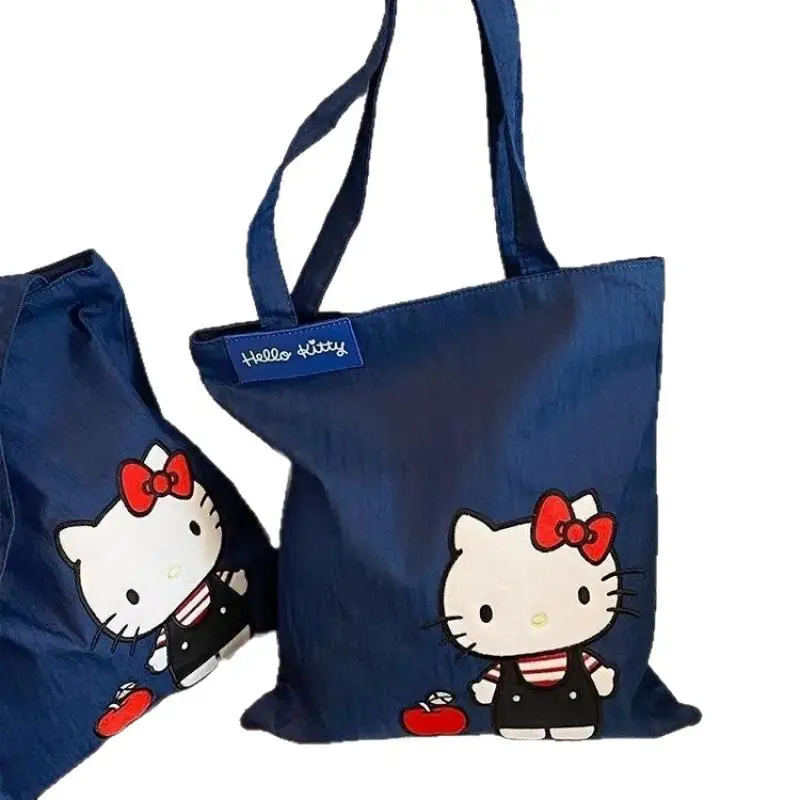 Cartoon Storage Bag Hello Kitty Denim Printed Shoulder Bag Sanrio Large Capacity Simple Commuting Handbag Lazy Style Versatile