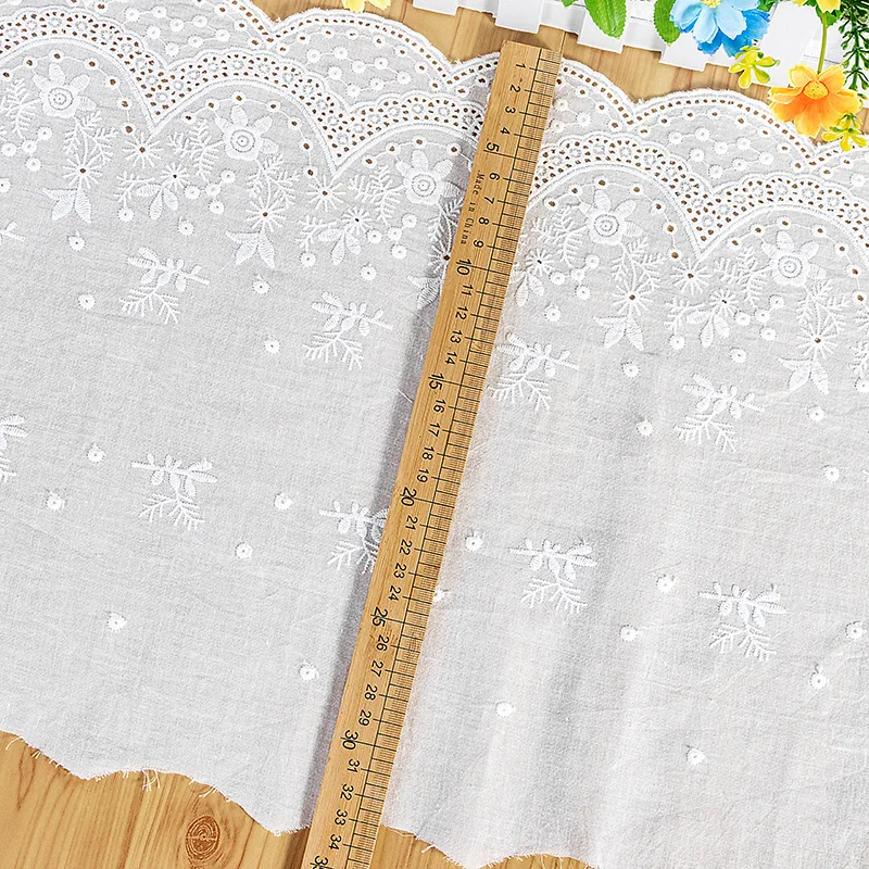 Jakość bardzo szeroka 32,5 cm biały/beżowy kwiat/wydrążony haftowany materiał bawełniany koronkowe wykończenia tekstylia domowe tkanina gipiurowa