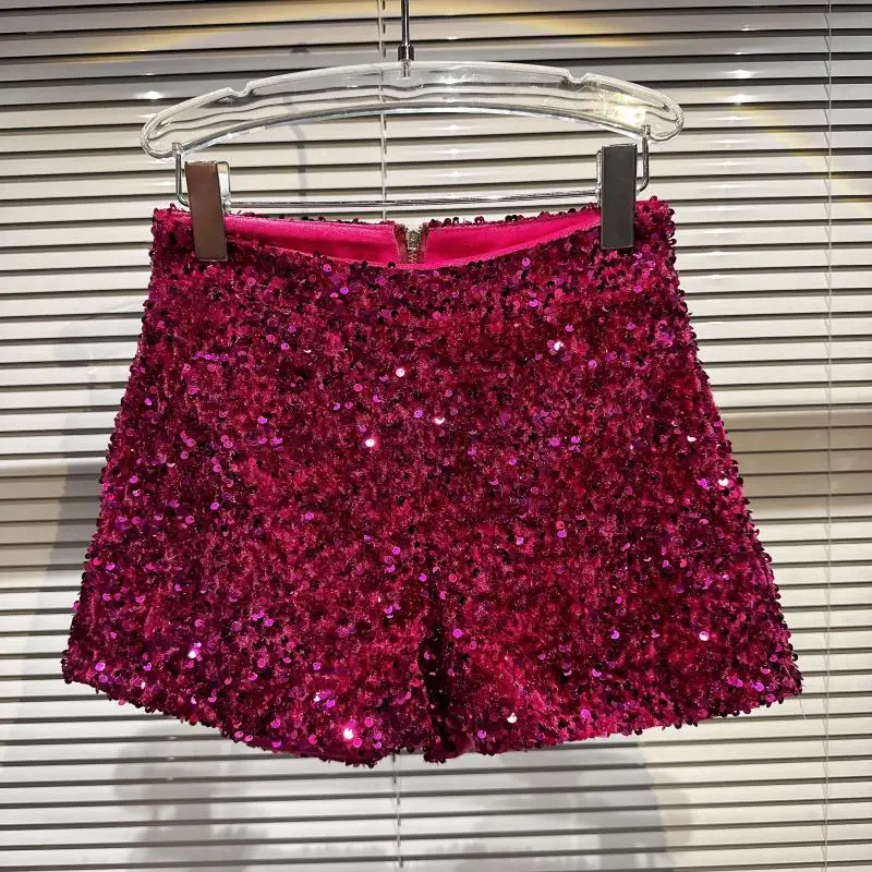 Feminino streetwear cintura alta brilhante lantejoulas shorts senhora verão high street bling brilhante calças curtas