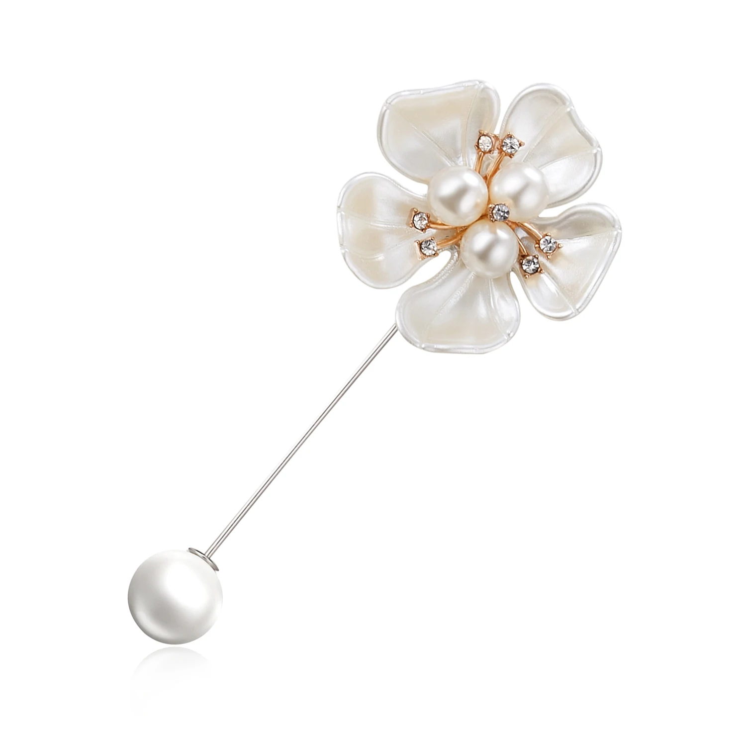 Rinhoo Imitation Perle Shell Kamelie Blume Brosche Für Frauen Weiß Blumen Blütenblatt Bouquet Lange Nadel Hemd Kragen Revers Pin Geschenk – Detail 39