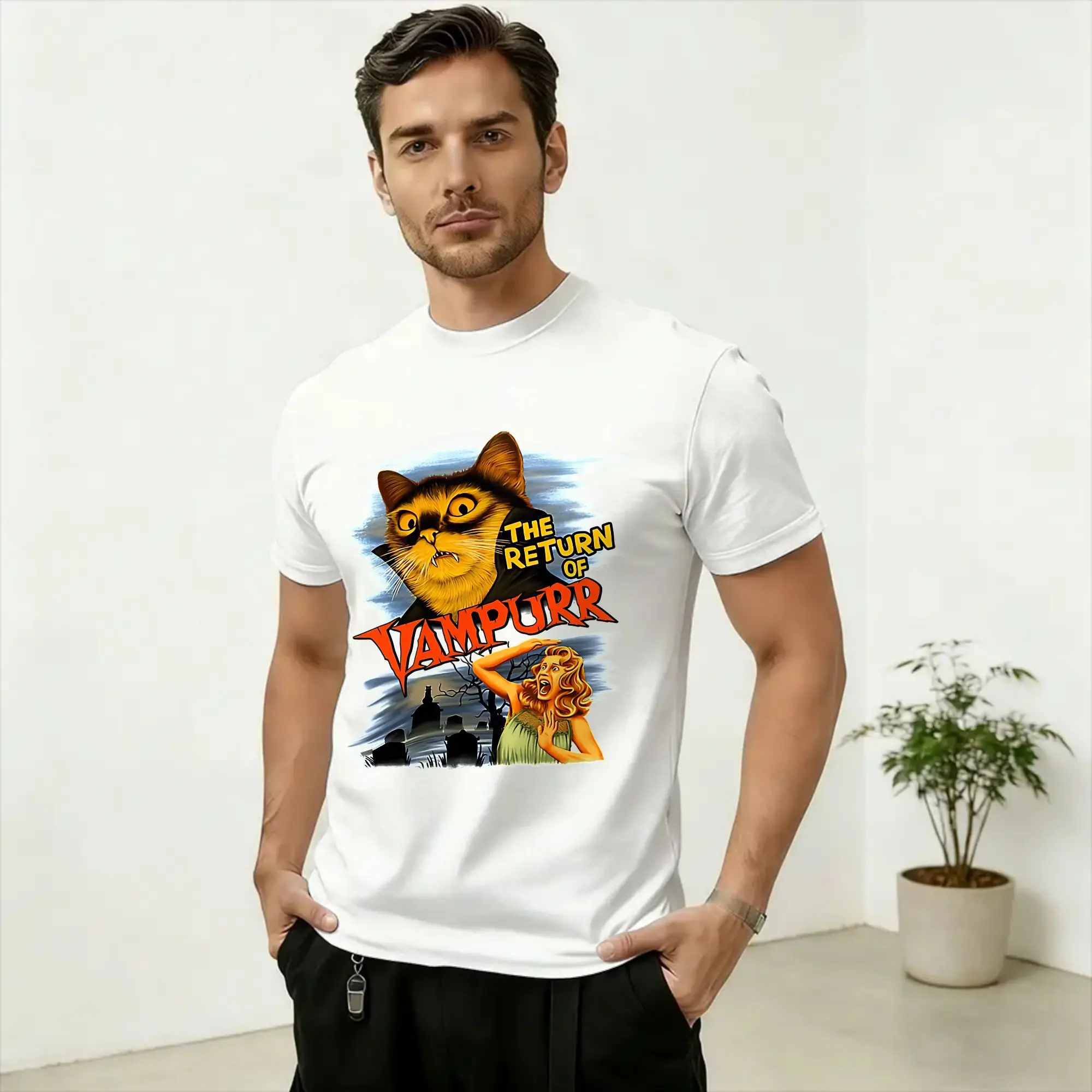 The Return of Vampurr T Shirt Summer Funny Cat Pure Cotton T-Shirts For Men Fashion Printed Tshirt Short Sleeve Clothing