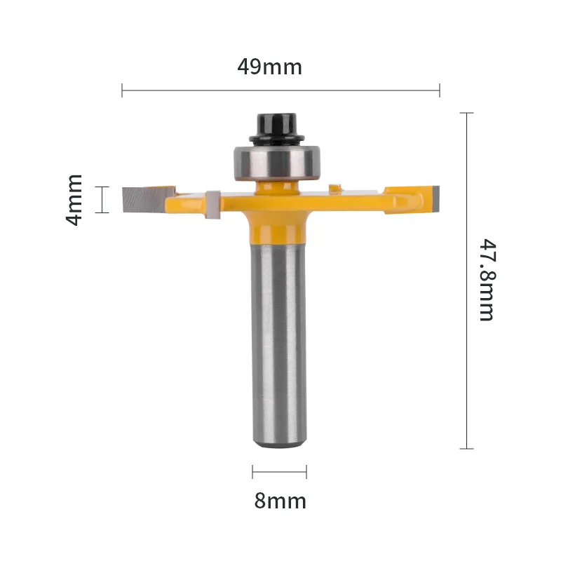 8mm Shank 4 Flute T-Slot Bit 49mm Cutting Dia Alloy Grooving Cutter Wood Trimmer Engraving Machine Accessories
