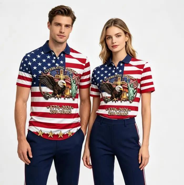 Couple Matching Usa 250 Patriotic Polo Shirt Men Women American Flag Statue Of Liberty Print Casual Breathable Sportswear Polo