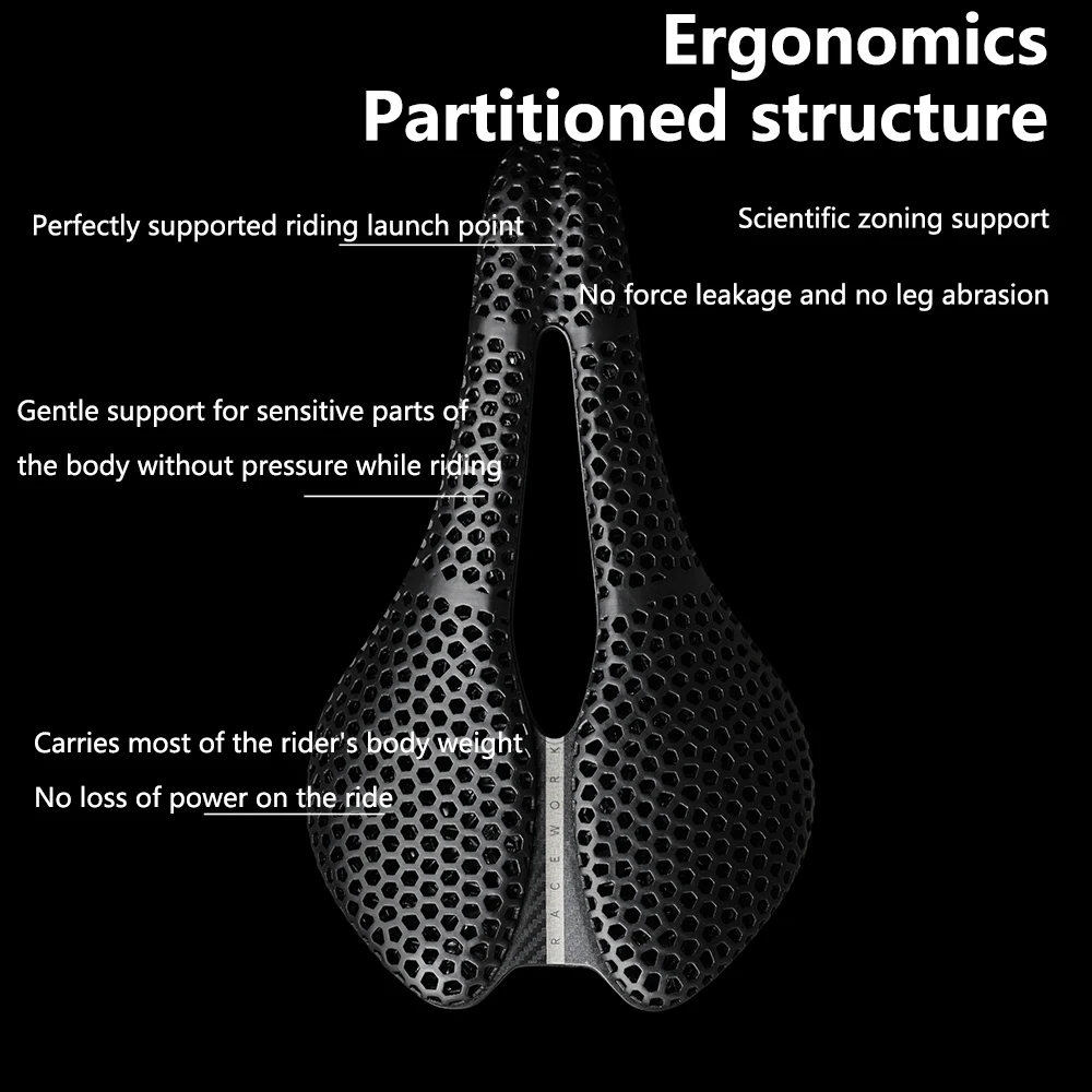 RACEWORK 3D 인쇄 자전거 안장 짧은 코 250x150mm 도로 MTB 자갈 자전거 좌석 부품 초경량 통기성 사이클링 안장