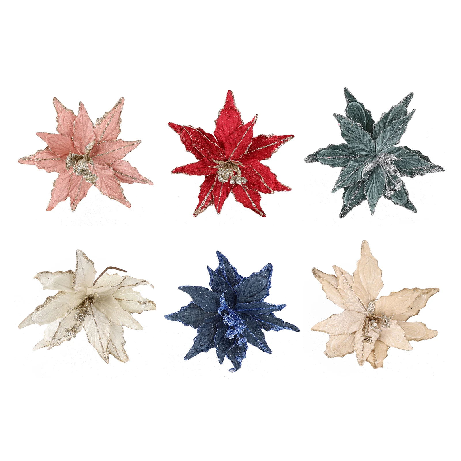 28cm Flannel Simulated Christmas Flowers High-grade Christmas Poinsettia Glitter Flower Hanging Ornaments Xmas Tree Decoration