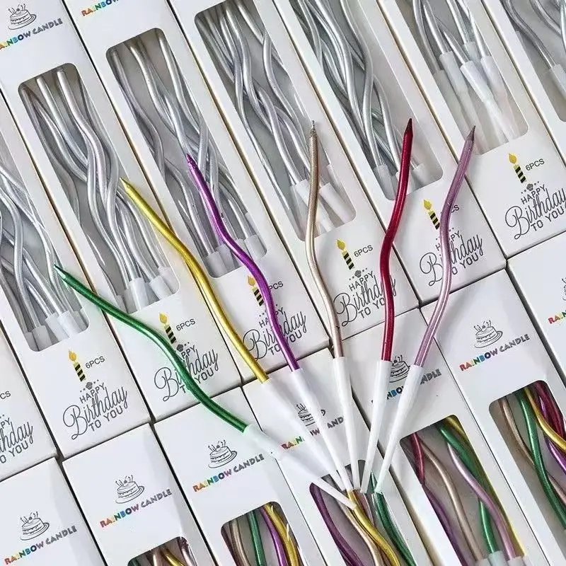 

5 boxes Retro Curved Candle Cake Decorations Gold-Plated Colorful Threaded Candles Children's Birthday Party Dessert Accessories