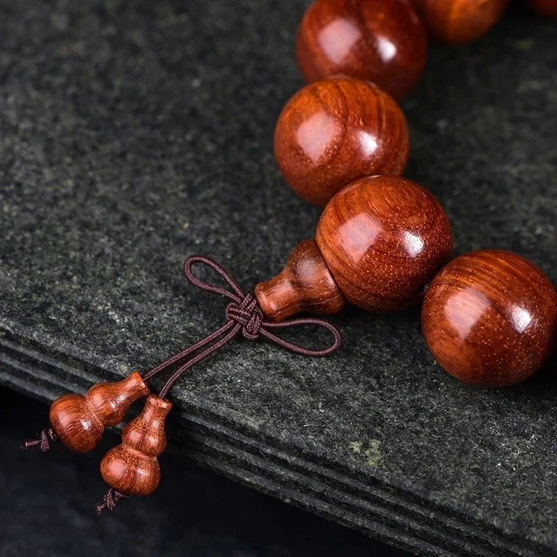 Blood Sandalwood Buddha Beads Hand String Old Material High Density Small Leaves Red Sandalwood Bracelet 2.0 Popular for