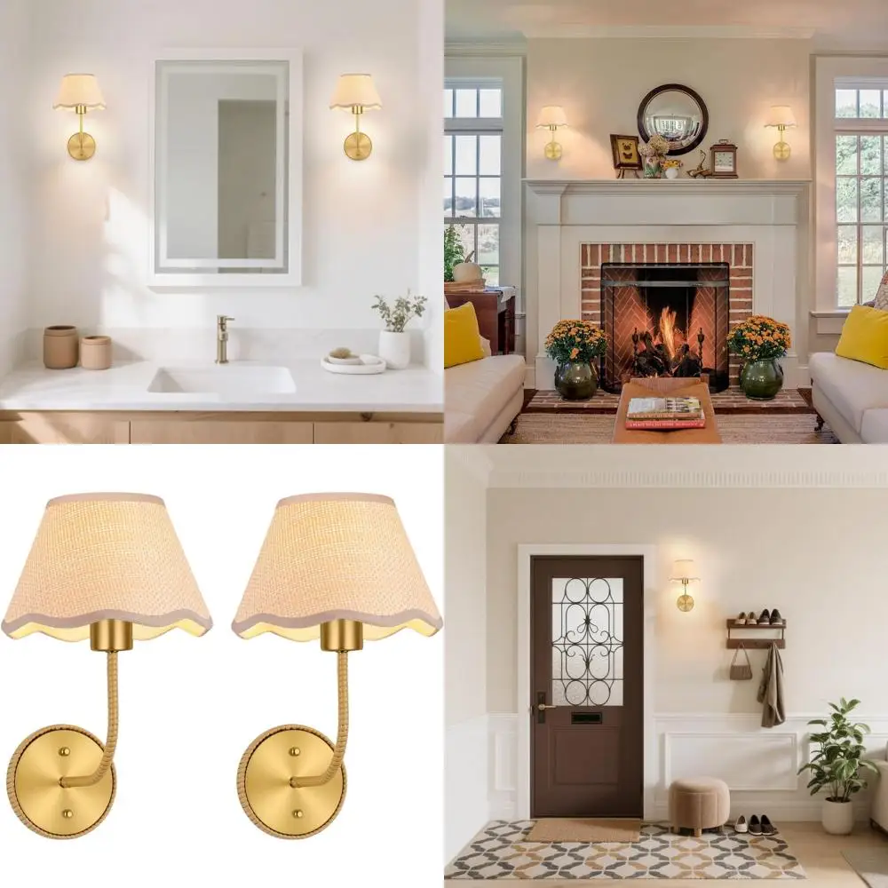 

Пара настенных бра из богемной ротанговой латуни, проводное освещение в деревенском стиле для дома, основание E26, упаковка из 2 шт.