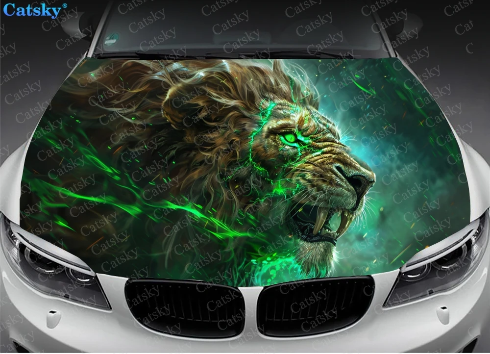 Horror Lion Artwork Car Hood Decal Stickers Wrap Vinyl Film Engine Cover Decals Sticker Car Hood Protective Film