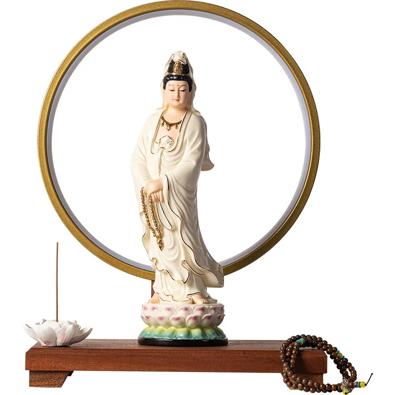 12-Inch ceramic Nanhai Guanyin Bodhisattva Buddha statue ornament standing like Guanyin Bodhisattva Dehua white porcelain home