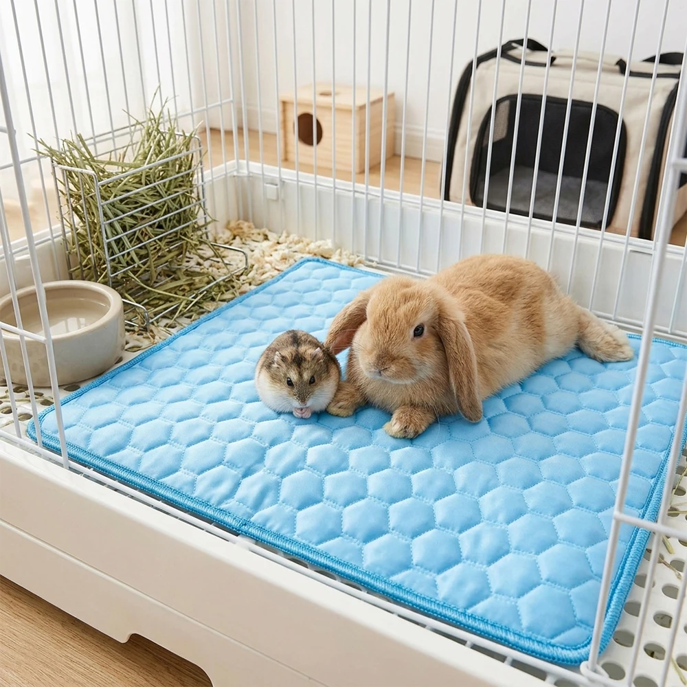 1PC Tapete Refrescante para Animais de Estimação, Almofada de Seda Gelada, Cama Fresca de Verão, Resistente a Arranhões, Lavável, para Pequenos Animais, Coelhos e Hamsters
