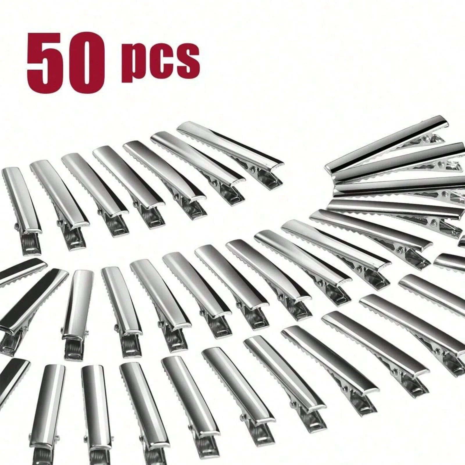 10-50PCS Alligator Clips, Metal Single-Prong Silver Alligator Clips (Suitable for Bow-Making Crafts), Applicable for Daily Hair