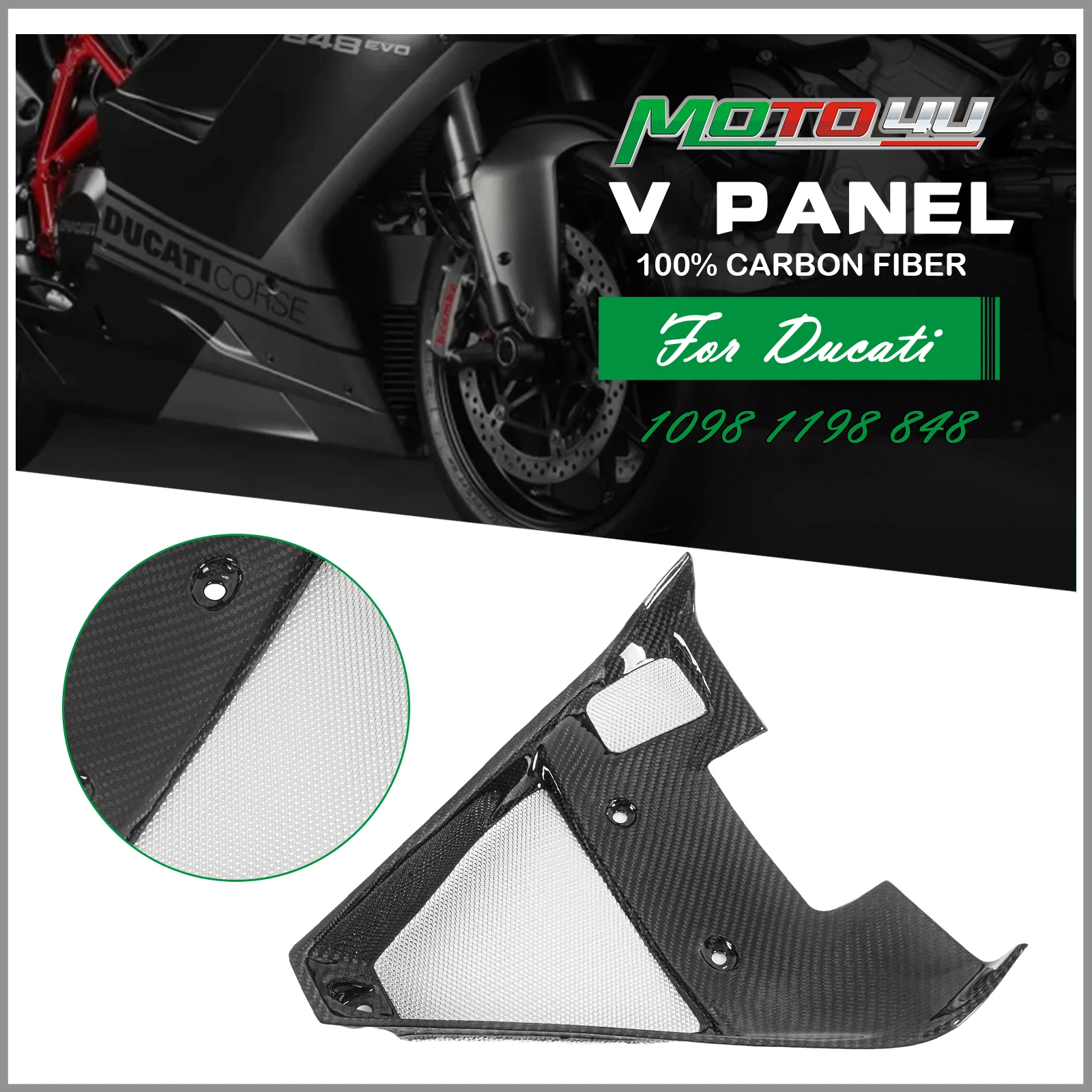 

For Ducati 1098 848 1198 Real Carbon Fiber Lower Radiator Shroud Fairing Cover V Panel Motorcycle Modification