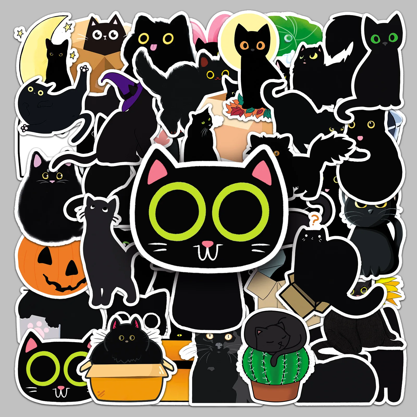 

50PCS Black Cat Stickers Cute Cat Cartoon Animal Kawaii Cat Material Can Decorate Diary Laptop Gift Waterproof Stickers Kids Toy