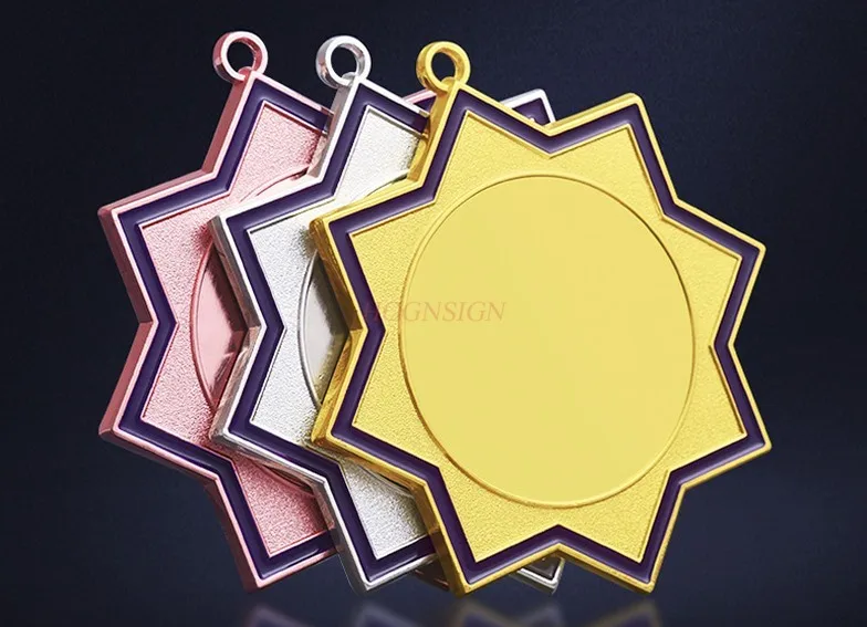 The medal of the octagonal running competition for two new marathon gold foil neck hanging children's games