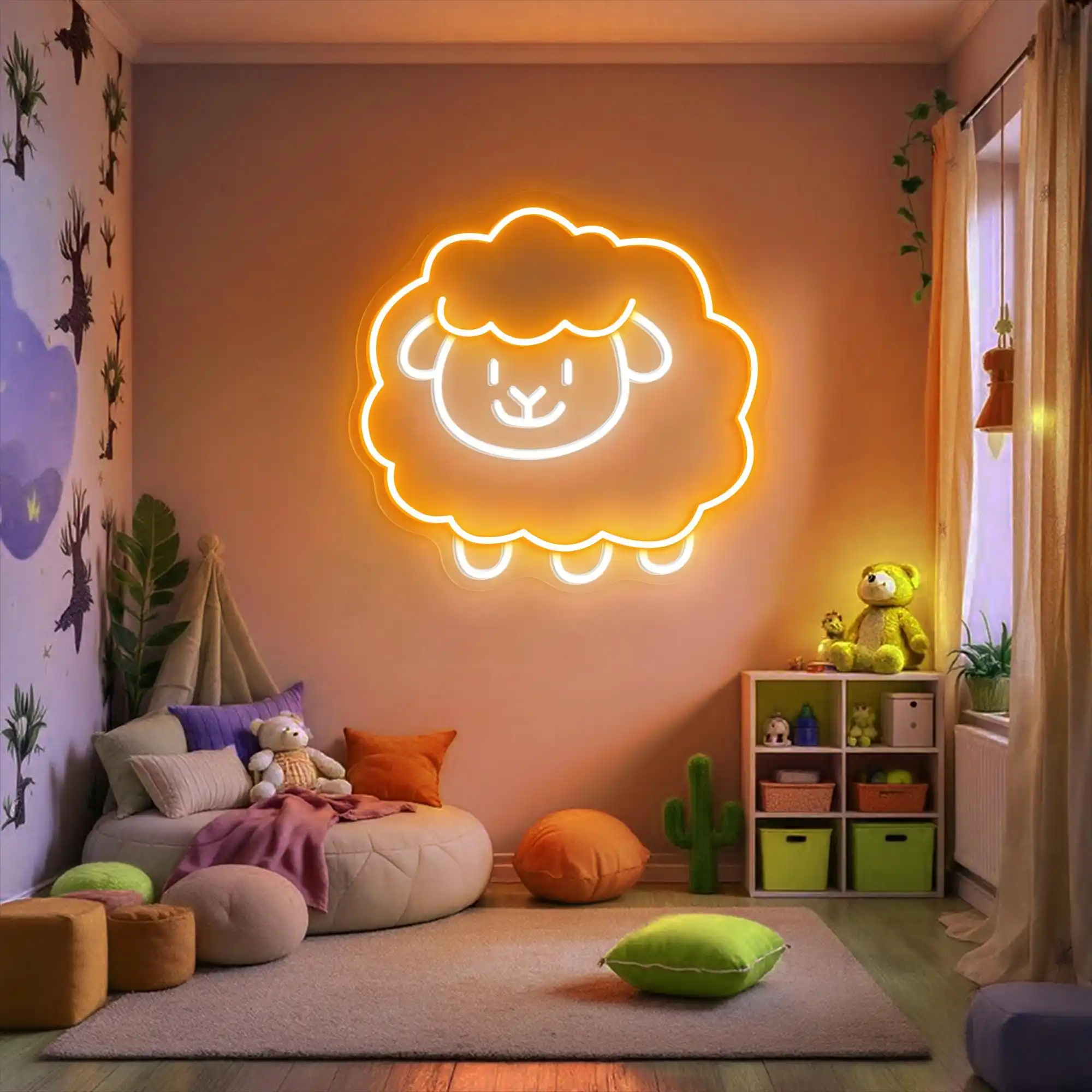 Cute Sheep Neon Sign Kawaii Sheep Animal Nursery Wall Decor Neon for Kids Room Game Room Living Room Sign Baby Shower Gift