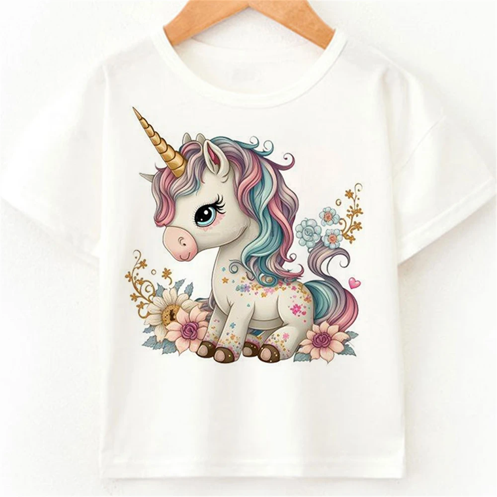 Children Clothes Cute Summer 2023 T Shirt Children Fashion Sunglasses Harajuku Unicorn Print T-Shirts Short Sleeve Kids T Shirt