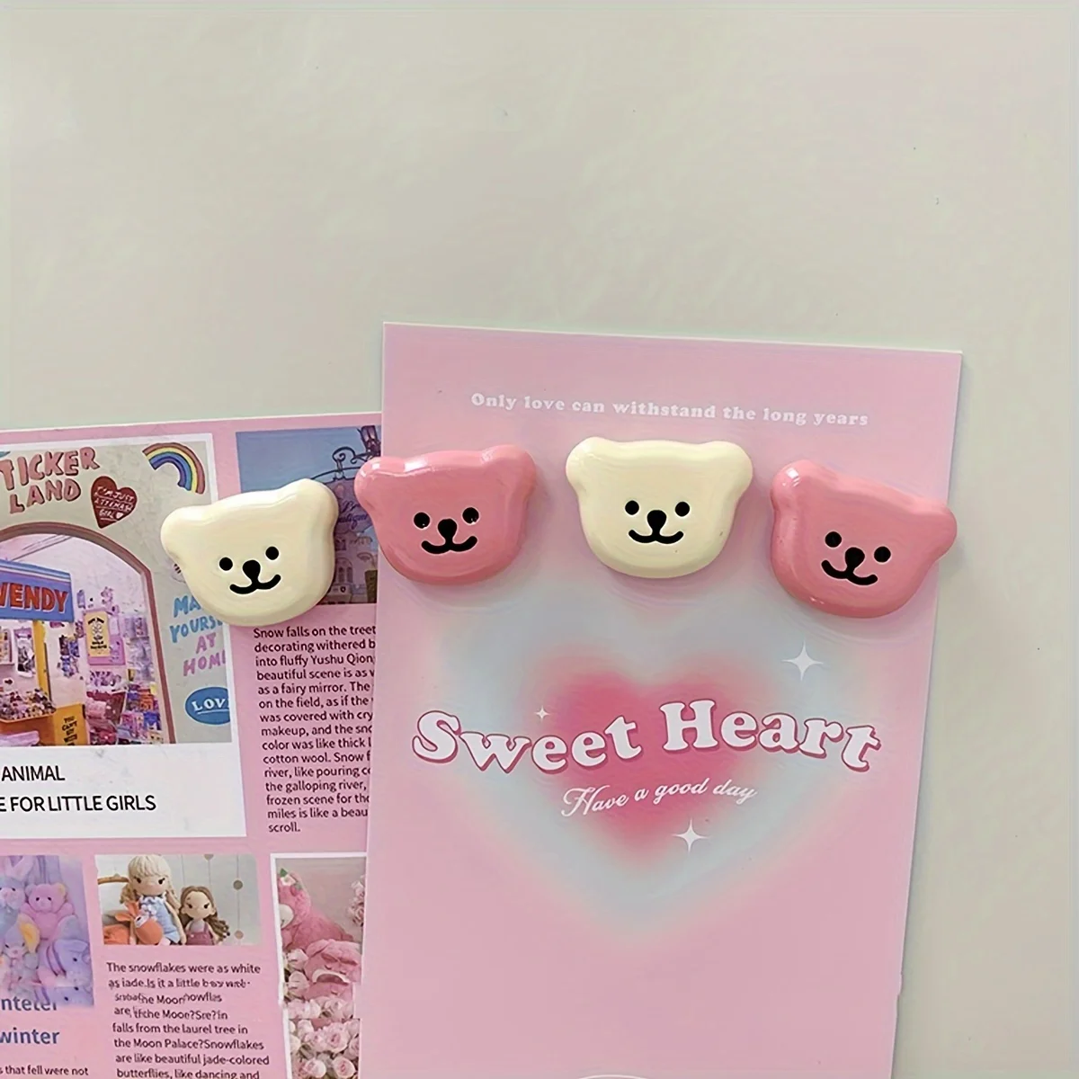 6pcs Set, Refrigerator Magnet Cute Bear Ornament Pink Bear Whiteboard Fixed Sticker Kitchen Home Decoration