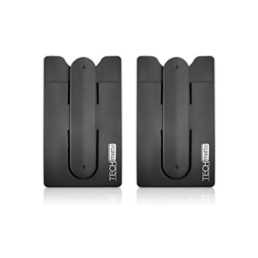 

Phone Wallet-Stick On Card Holder and Money Clip with Built-in Phone Stand 2-Pack, Black