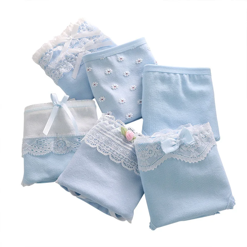 new girls underwear 6pc/lot lace cotton low waist lovely print briefs young girl panties Teenager blue students hot sales