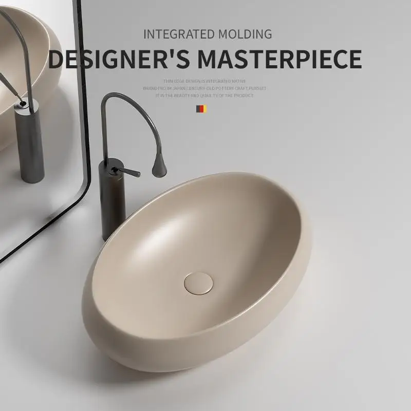 Light luxury khaki countertop basin wash basin oval washbasin household ceramic bathroom balcony art basin