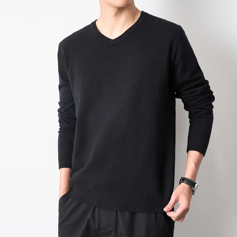 قطعة واحدة دروبشيبينغ الربيع والخريف جديد بلون سترة الرجال بسيطة طويلة الأكمام قاعدة قميص الشباب محبوك Sweate