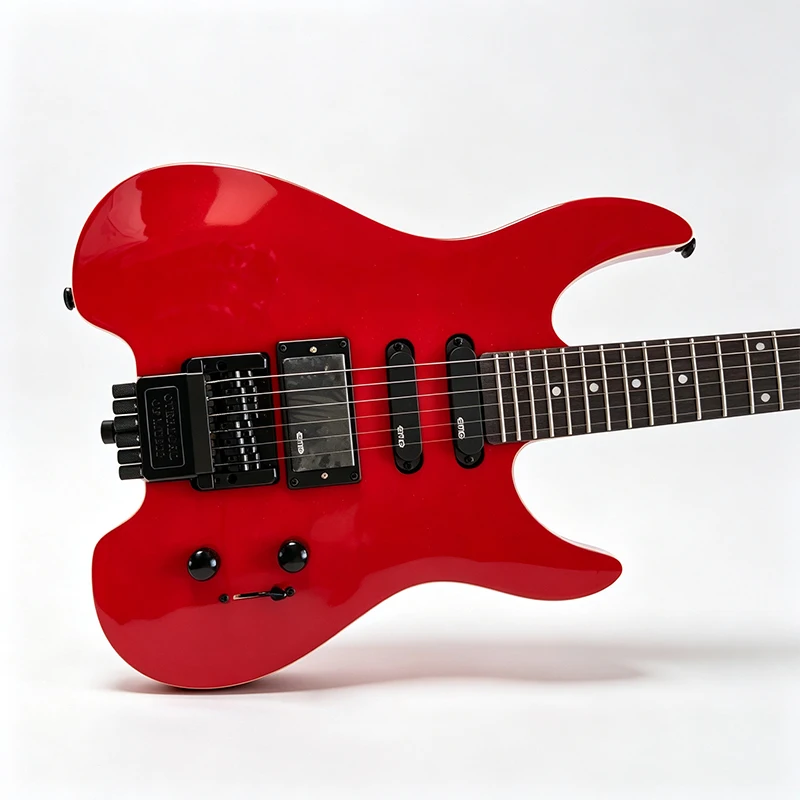 Local Warehouse, Ships Within 2 Business Days, Short Headless Red Solid Body Electric Guitar, S-S-H Pickups, Rosewood Fingerboard, Fixed Bridge