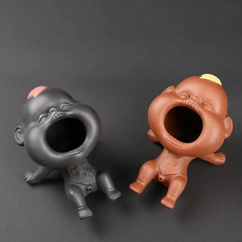 Cute Purple Sand Urine Boy Tea Pet Household Can Raise Tea Table Ornaments Fun Peeing Doll Tea Toy Set Accessories