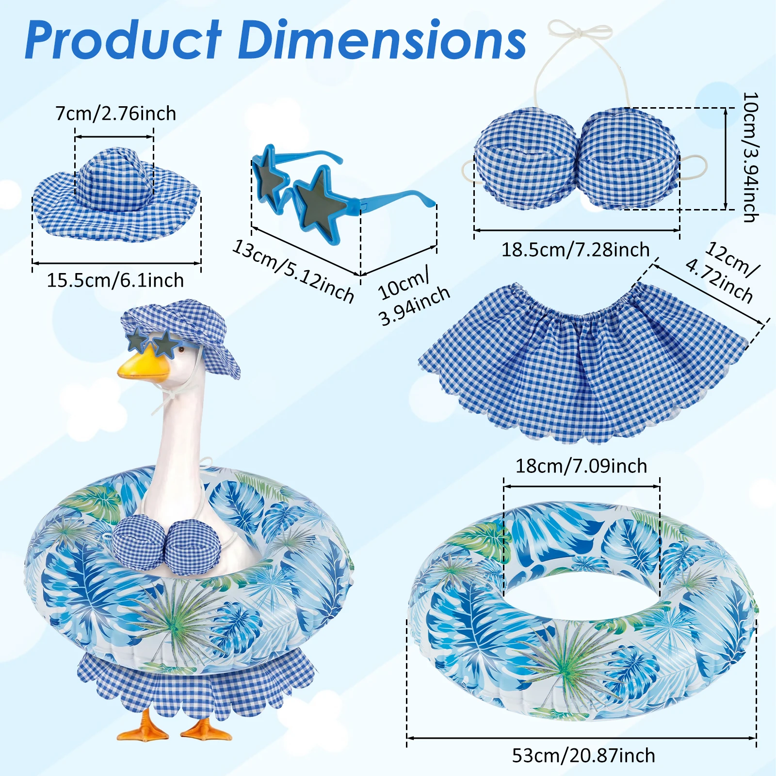 23 Inch Summer Porch Goose Bikini Outfit Decorative Lawn Goose Costume Garden Statue Dress Up Clothes for Hawaiian Themed Party