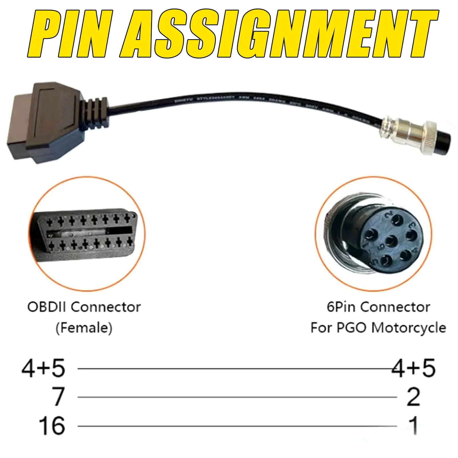 6-Pin OBD2-Diagnoseadapter für PGO Motorräder, 6-Pin Buchse für PIAGGIO Fahrzeuge, Motorrad-Steckverbinder, OBD2-Verlängerungskabel – Detail 3