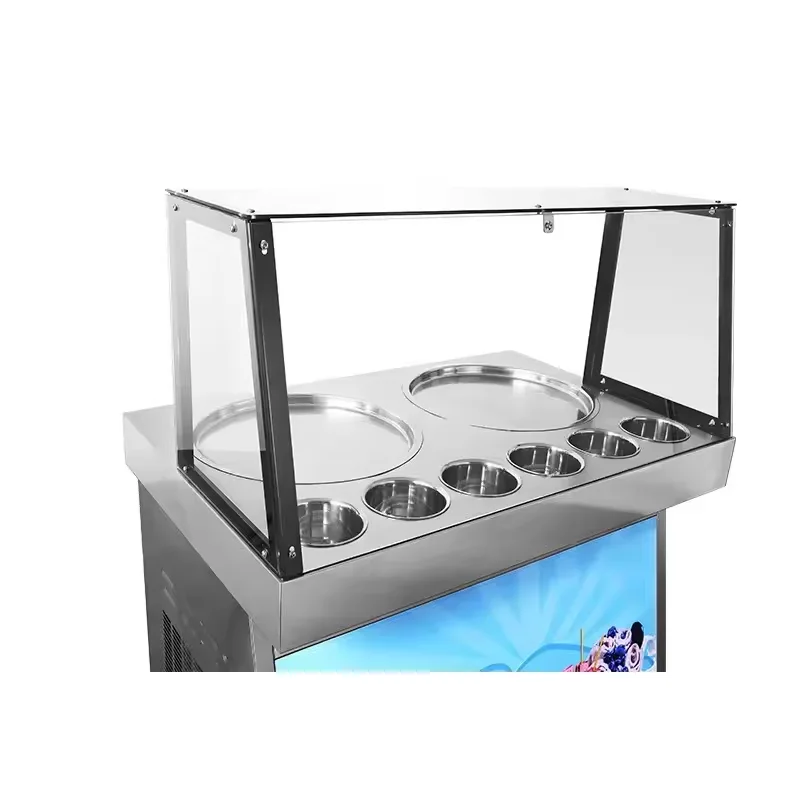 

Stall with Double Round Pot Double Compressor with Six Buckets Fried Fruit Yogurt Machine Fried Ice Cream Roll Machine