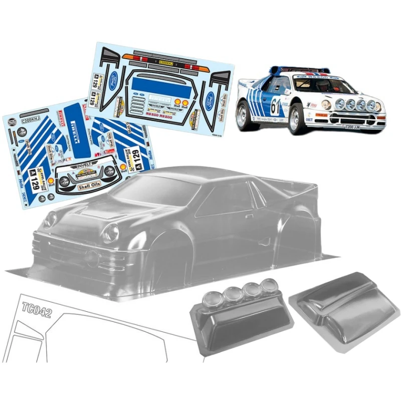 TC042 1/10 Ford RS200 przezroczyste nadwozie 190mm do samochodu rajdowego RC 257mm rozstaw osi Tamiya tt01 tt02 podwozie