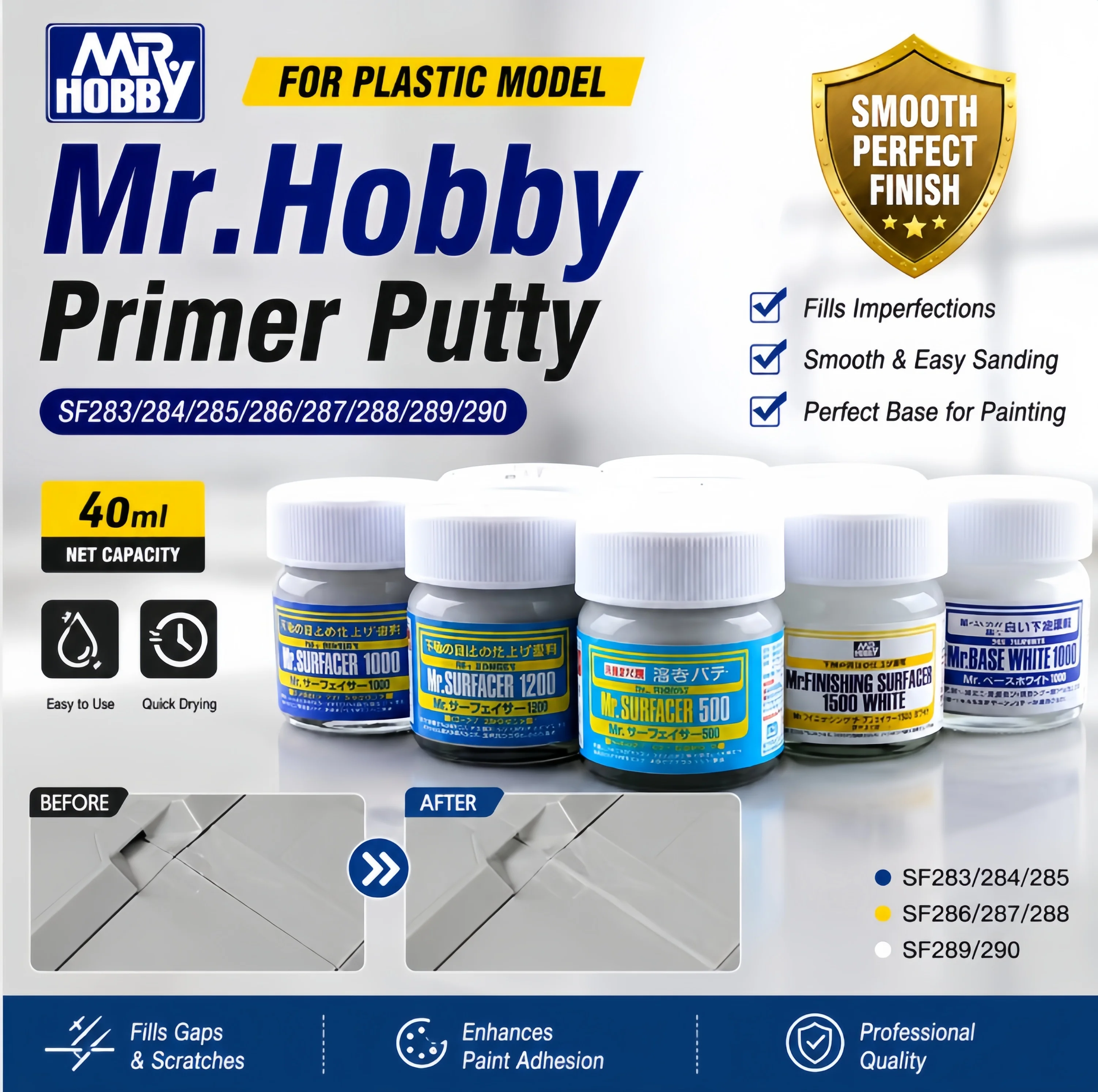 Image of Mr.Hobby Primer Putty SF283/284/285/286/287/288/289/290 Rot Braun Weiß Schwarz Grau für Plastikmodell-Reparatur