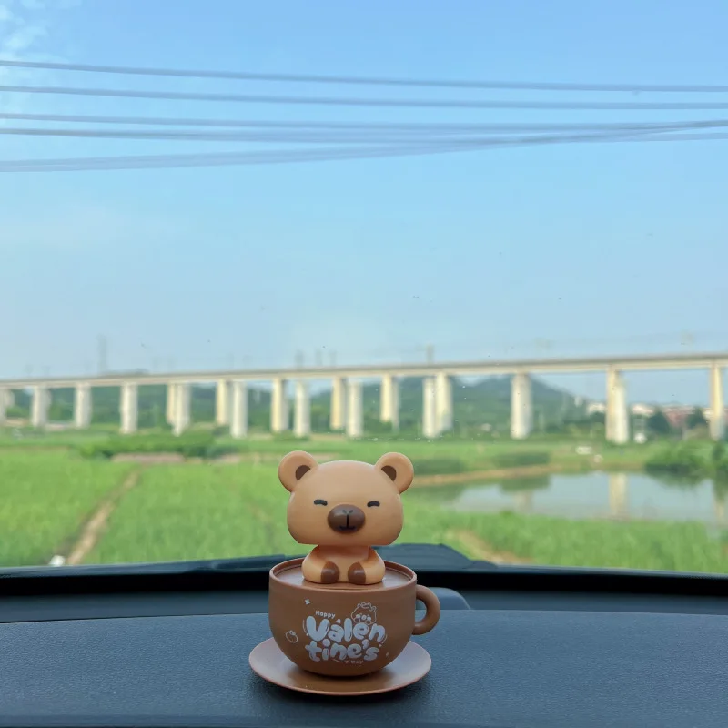 Engraçado dos desenhos animados xícara de chá animal brinquedos solares criativo desktop decoração do carro ornamentos bonito balançando cabeça sapo panda capivara brinquedo solar