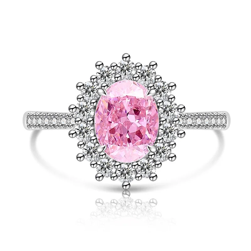 925 Sterling Silber Mode Luxus-Ring mit Eisblumen-Schliff, Taubenei-Sonnenblumen-Kristall und Zirkon für Damen, Schmuckgeschenk – Detail 10