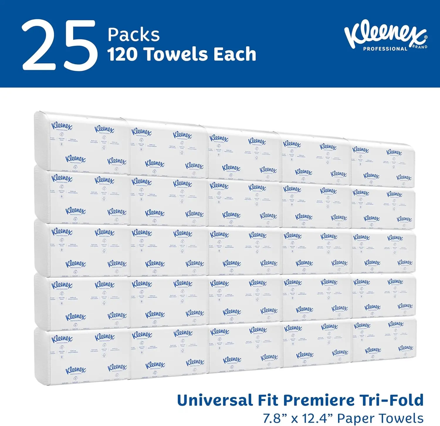 Professional Fast-Drying Towels, Bulk Trifold White (120 Sheets/Pack, 25 Packs/Case) view 2