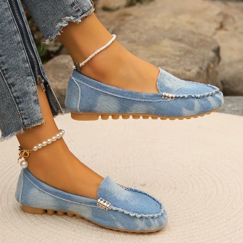 Womens Shoes Breathable Denim Canvas Shoe Fashion Casual Flat Shoes Comfort Driving Shoes for Women Slip-On Loafers Oxford Flats