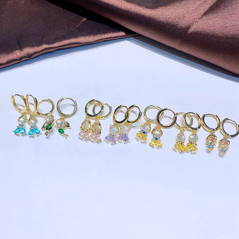 MIGGA-pendientes colgantes de circonia cúbica para mujer y niña, aretes chapados en Color dorado, joyería Huggies, cuentos de hadas