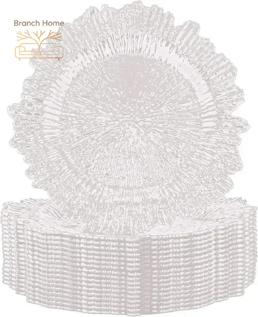 Gold Charger Plates,Round Plastic Reef Plate Chargers for Dinner Plates,Wedding Party Elegant Decoration,  13 in