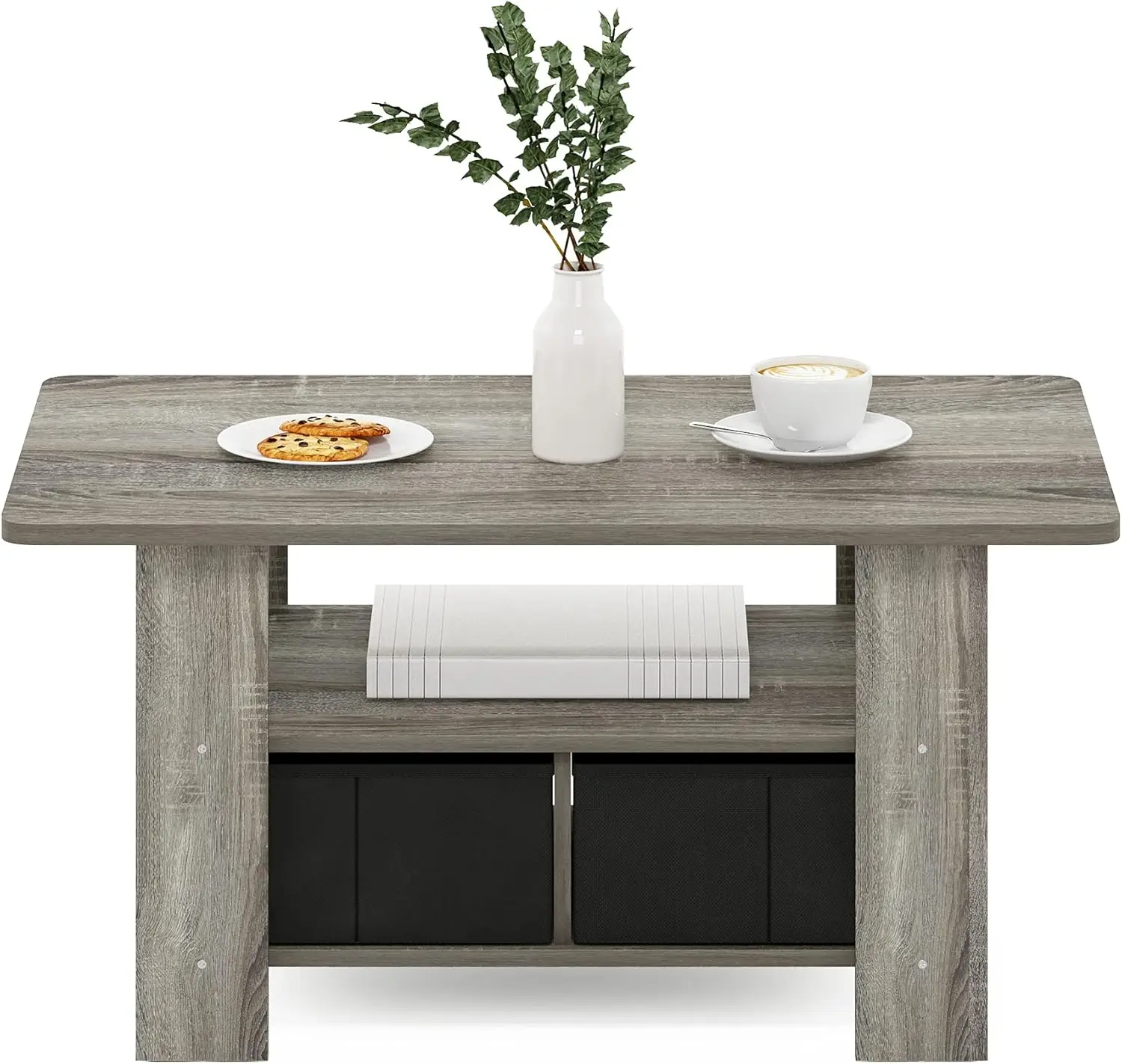Furinno Andrey Coffee Table with Bin Drawer, French Oak Grey/Black