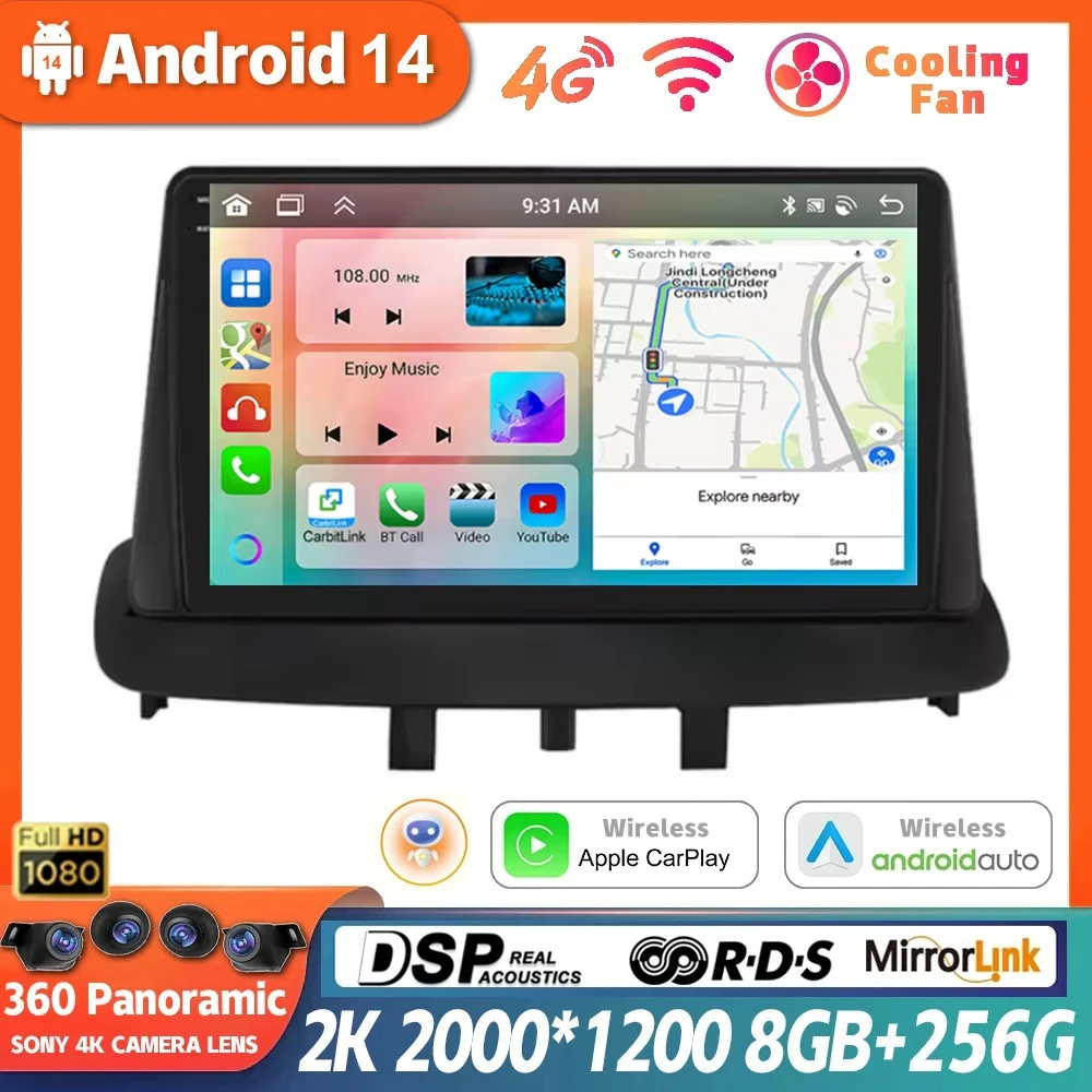 

Android 14 для Renault Megane 3 Fluence Samsung SM3 2008 - 2014 мультимедийный плеер Carplay Авто GPS Автомагнитола 360 камера WIFI DSP