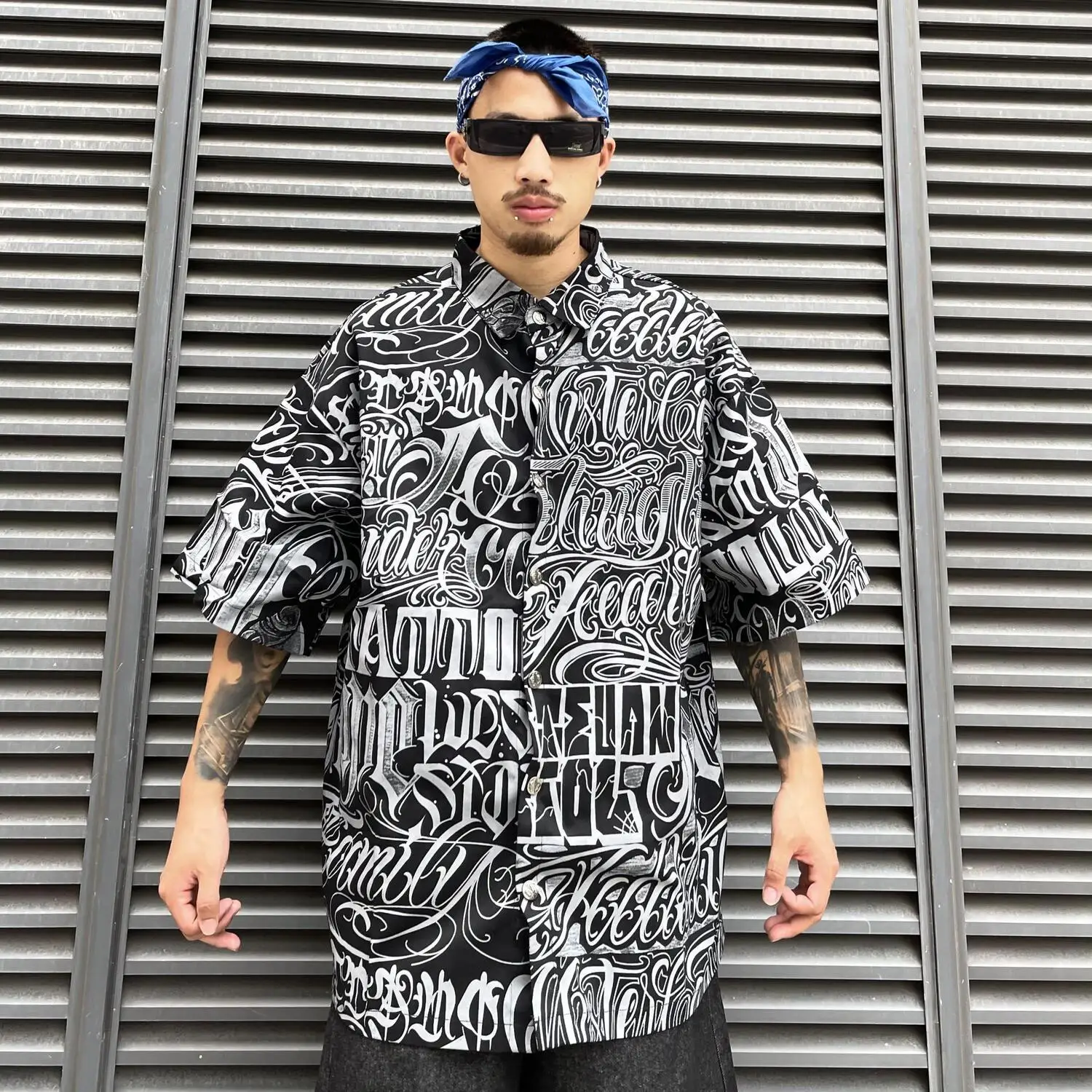 

American West Floral Men Blouse Hip Hop Street Rap Full Print Short Sleeve Top Loose Casual Hawaii Male Shirt