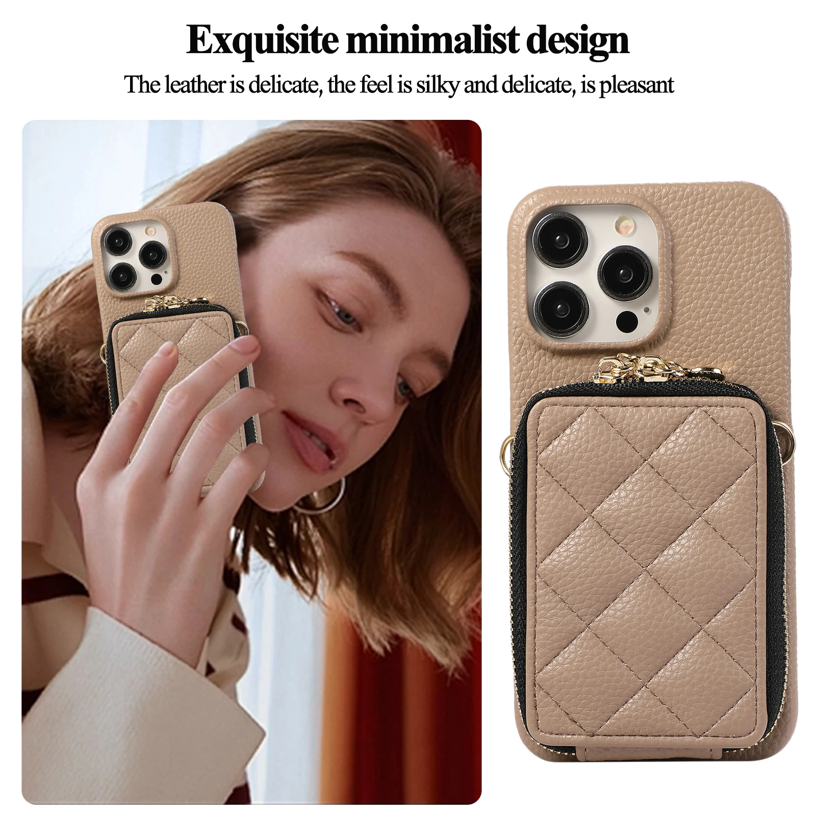 Zipper Crossboby Leather Phone Case for IPhone 15 14 11 Pro Max 13  Mini XR XS Max 8 7 Plus Wallet with Card Holder Shell Cover